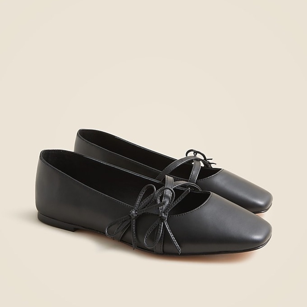 J Crew New Quinn bow-strap ballet flats in leather CH268 - Picture 1 of 3